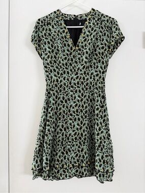 Derek Lam Silk Blend Abstract Print Ruffle Hem Dress Designer Mini Shift Dress
